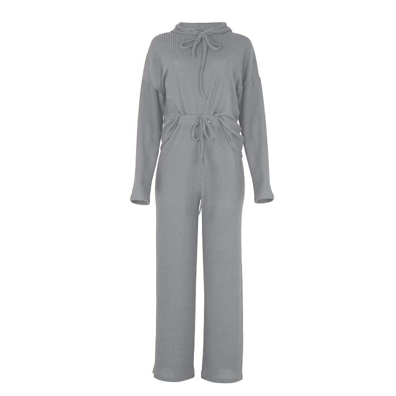 Autumn Winter Knitted Pajama Set Women Hooded Pajama Pants Home Suit for Women Long Sleeve Sleepwear Loose Lounge Wear Ladies